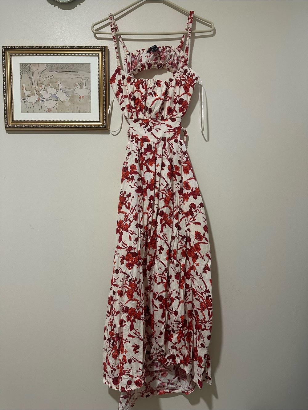 Forever 21 White Maxi Dress with Red Floral Print